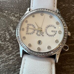 D&G White and Silver Crystal-Embellished Logo Watch
